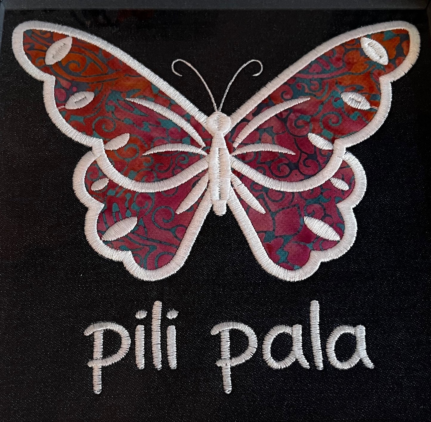 BRO-070 Baby or newborn gift an embroidered and appliquéd butterfly in beech or white frame