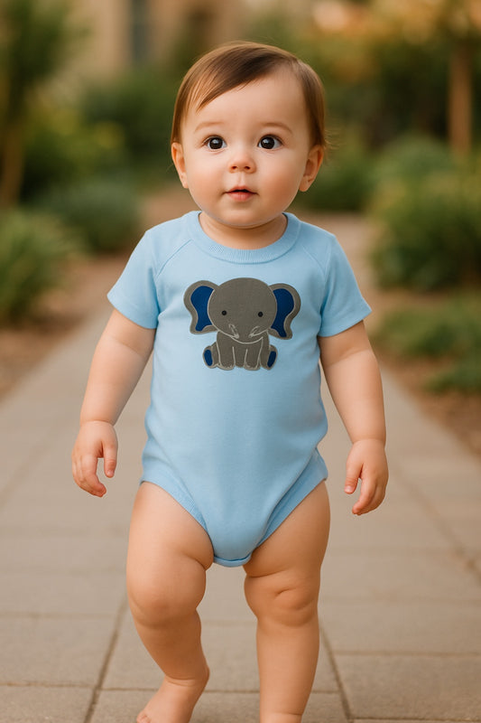 BRO-099- embroidered elephant Babygrow
