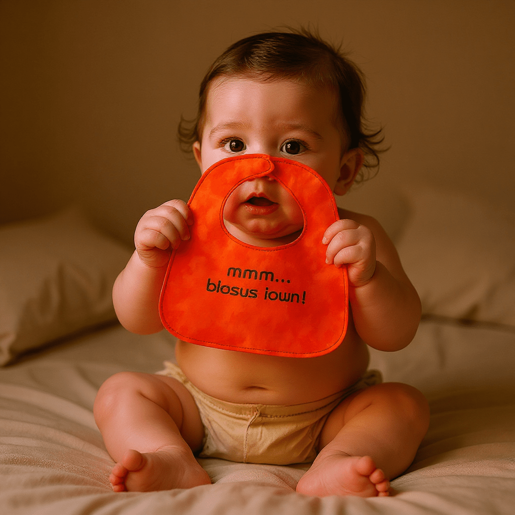 BRO-123-Baby Bib embroidered with Welsh text "mmm... blasus iawn!"