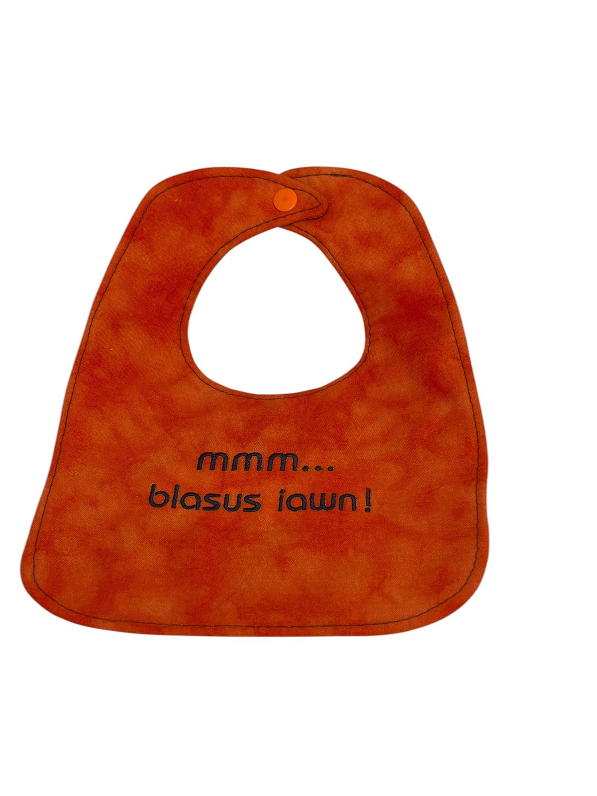 BRO-123-Baby Bib embroidered with Welsh text "mmm... blasus iawn!"