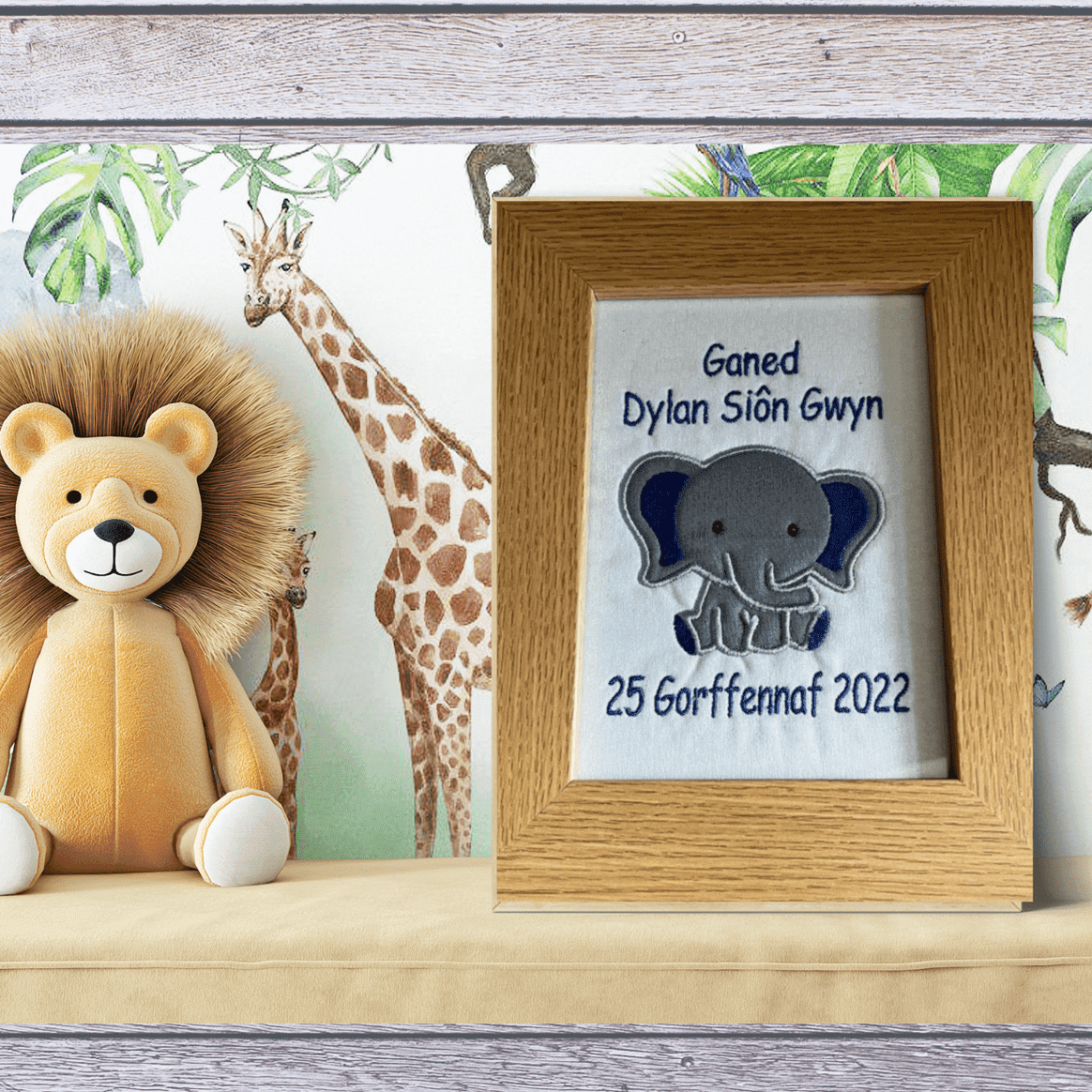BRO-007 personalised embroidered Welsh newborn gift in frame for baby boy