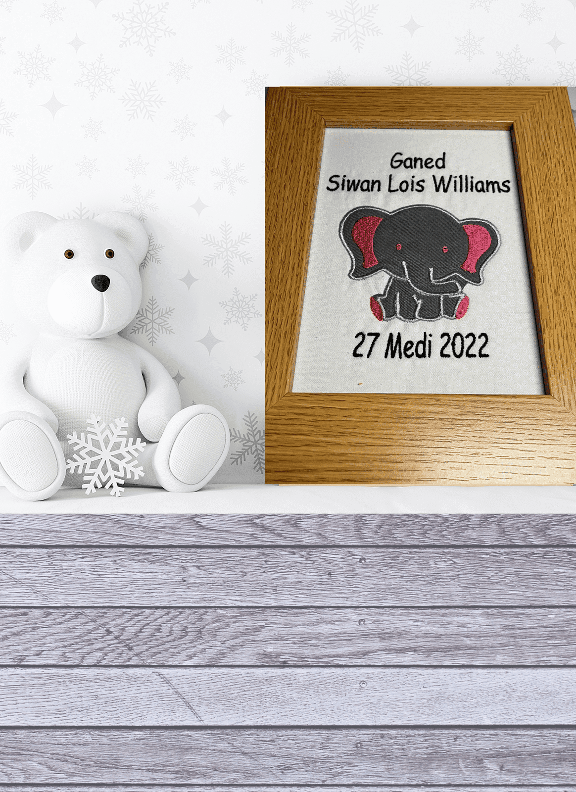 BRO-008 Personalised Welsh embroidered newborn birth gift for baby girl