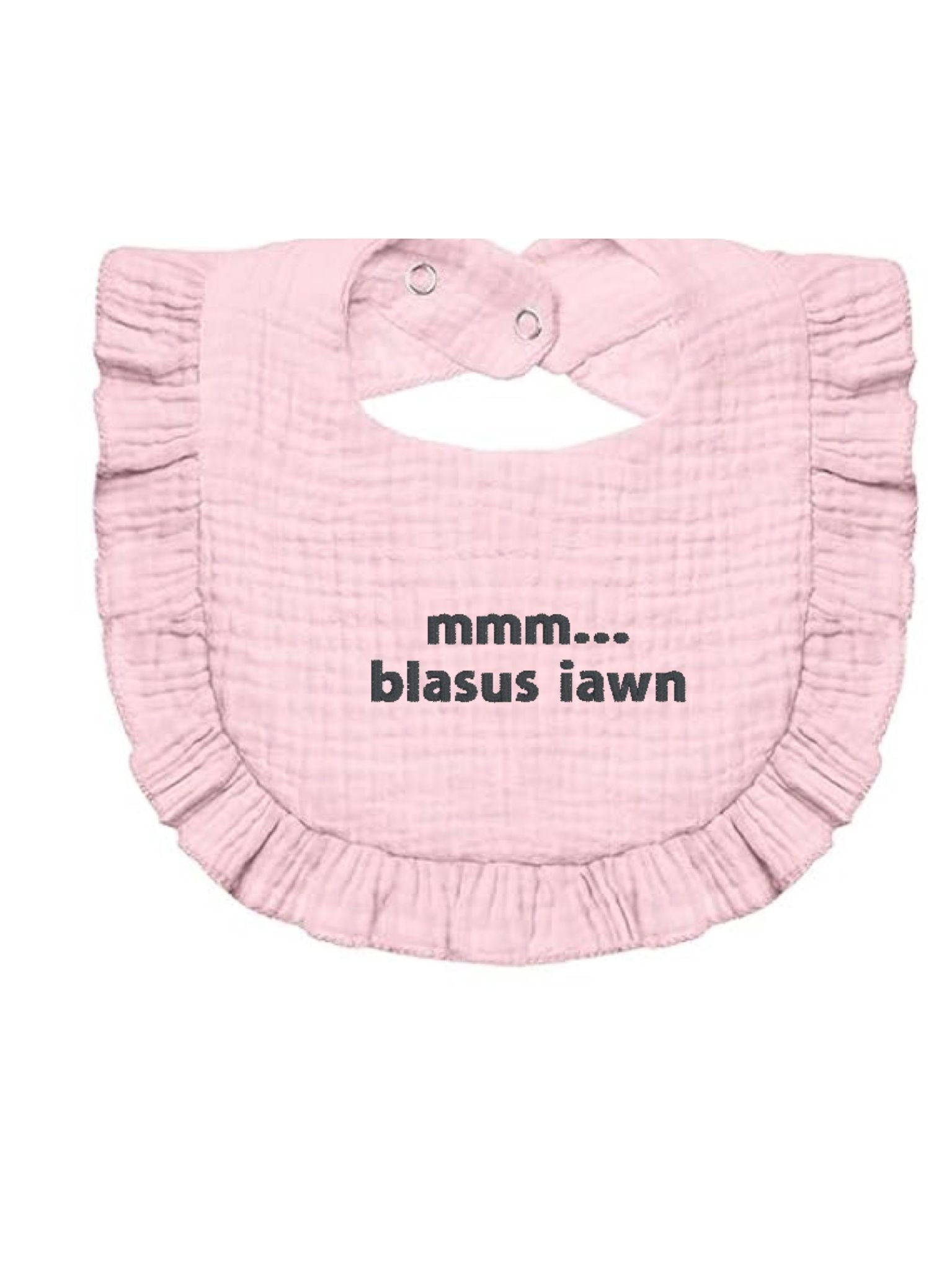 BRO-111 Baby or newborn gift an embroidered BABY BIB with the Welsh text "mmm... blasus"