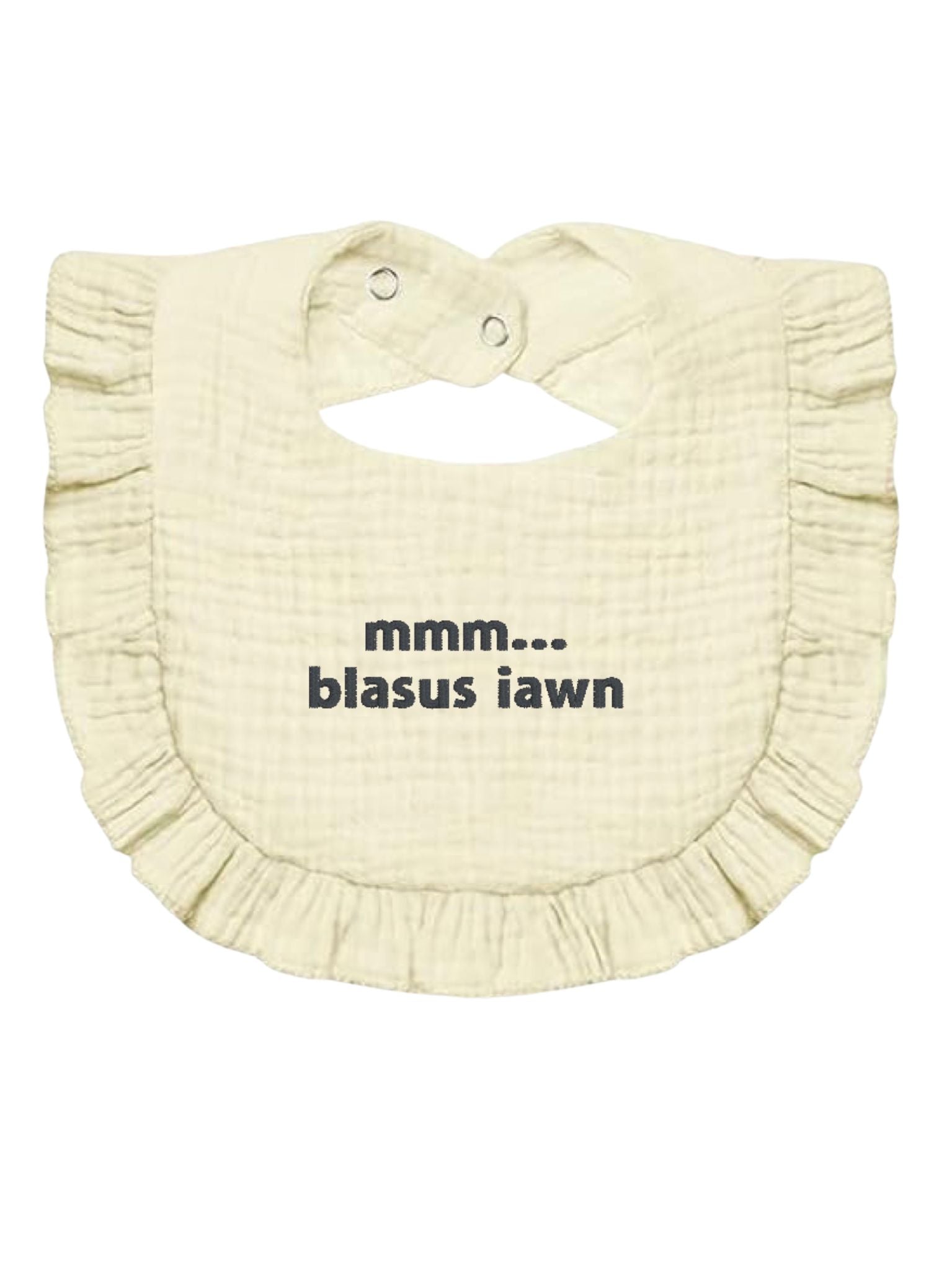 BRO-111 Baby or newborn gift an embroidered BABY BIB with the Welsh text "mmm... blasus"