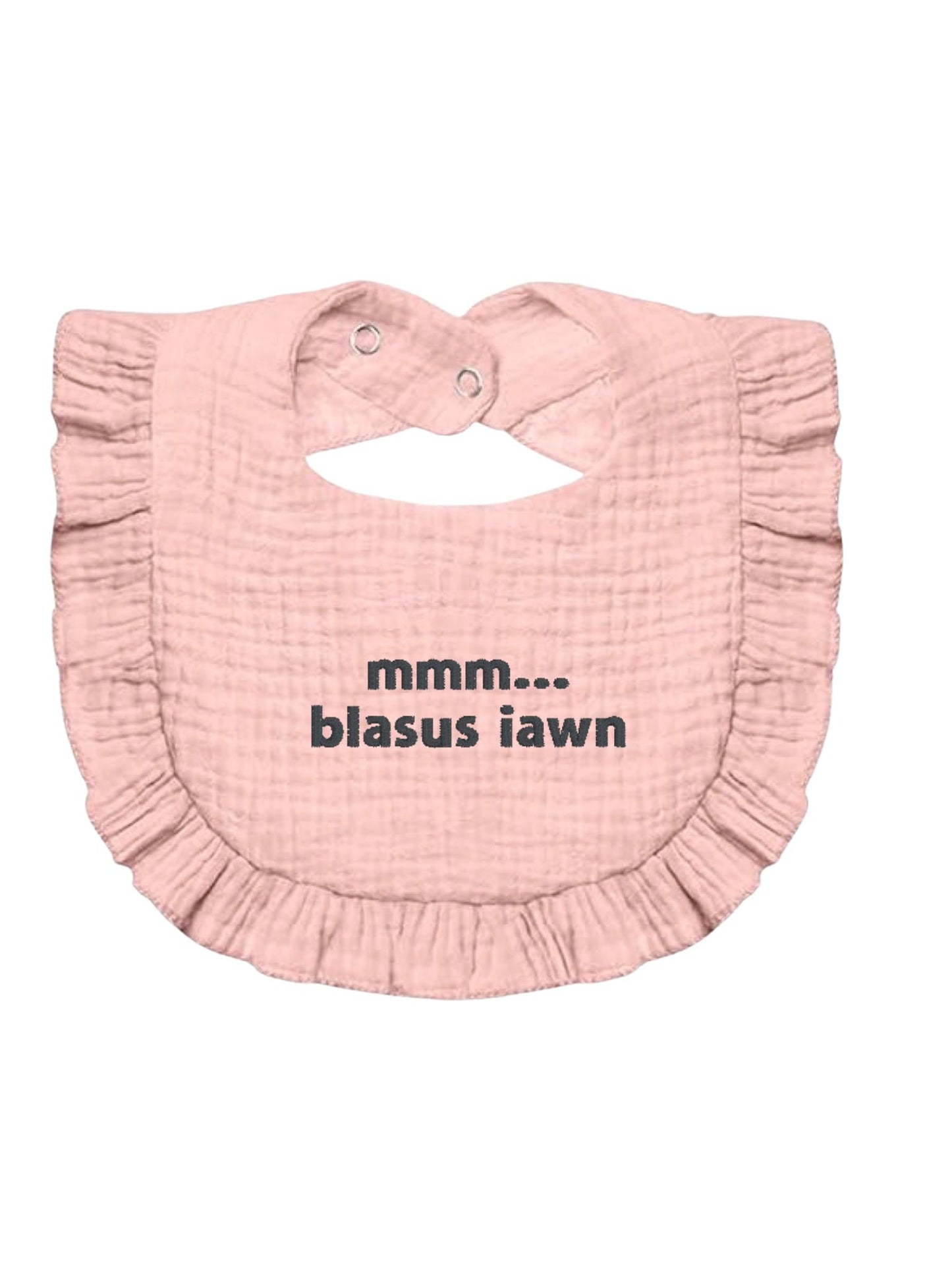 BRO-111 Baby or newborn gift an embroidered BABY BIB with the Welsh text "mmm... blasus"