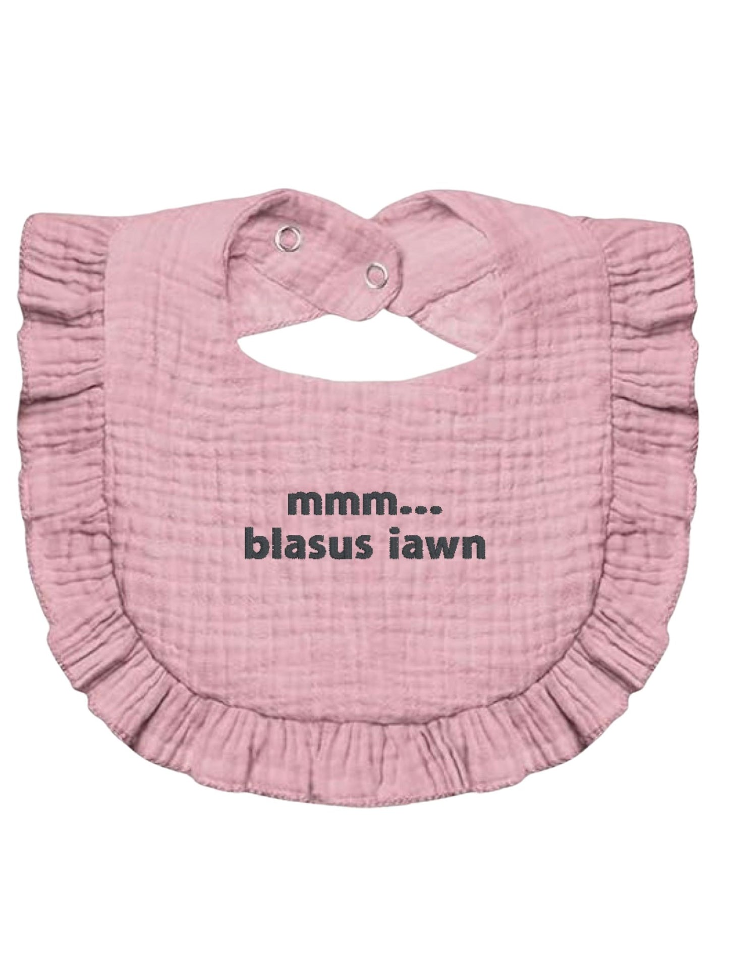 BRO-111 Baby or newborn gift an embroidered BABY BIB with the Welsh text "mmm... blasus"