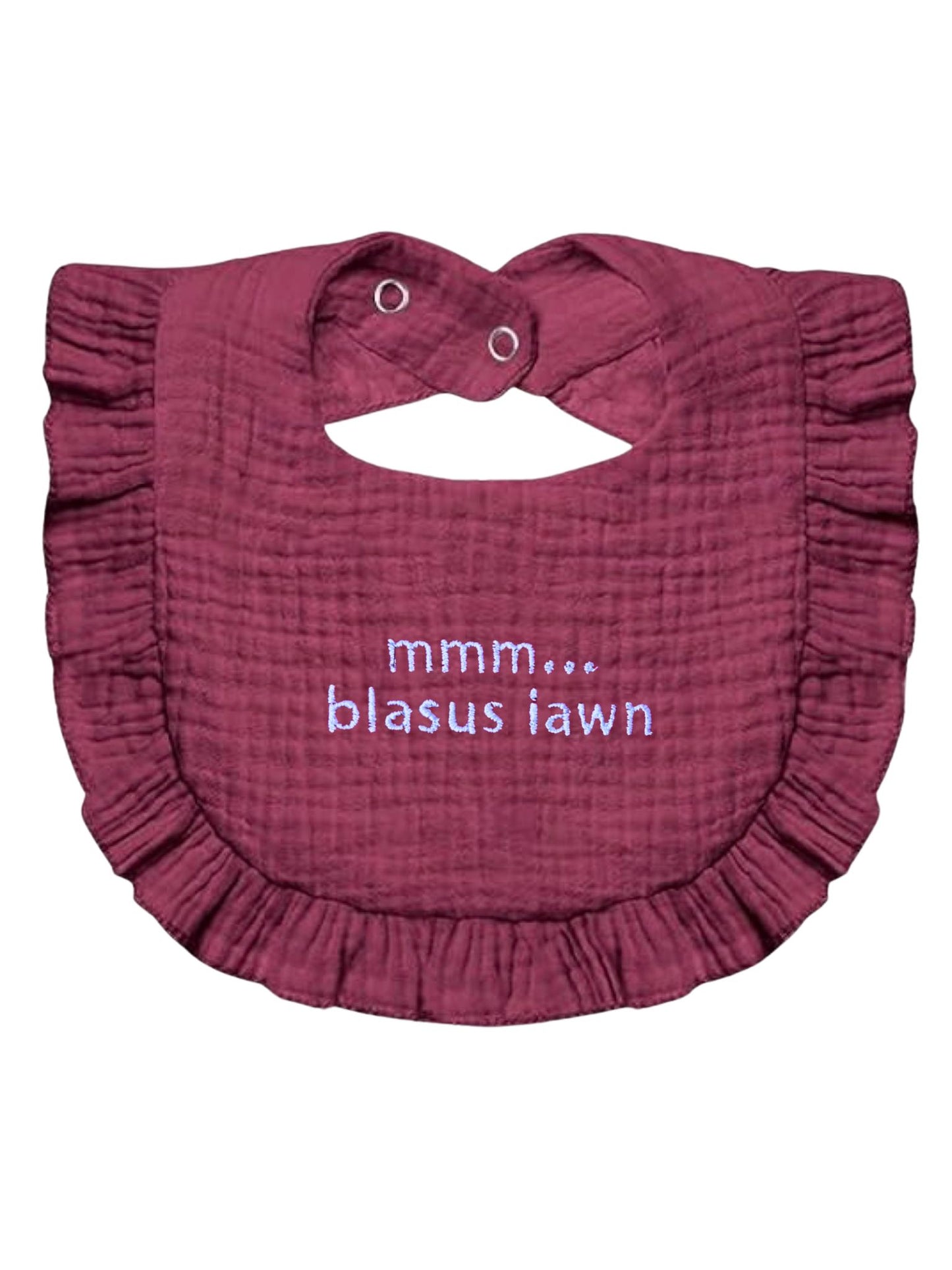 BRO-111 Baby or newborn gift an embroidered BABY BIB with the Welsh text "mmm... blasus"