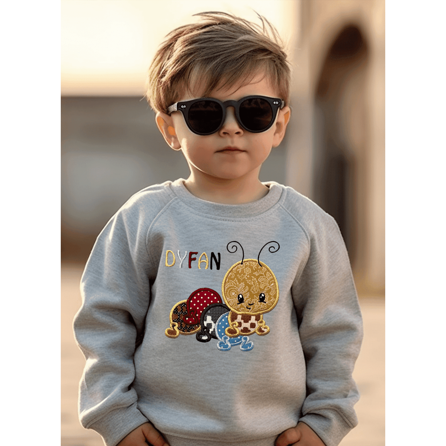 BRO-048 Personalised embroidered caterpillar cotton sweatshirt in grey