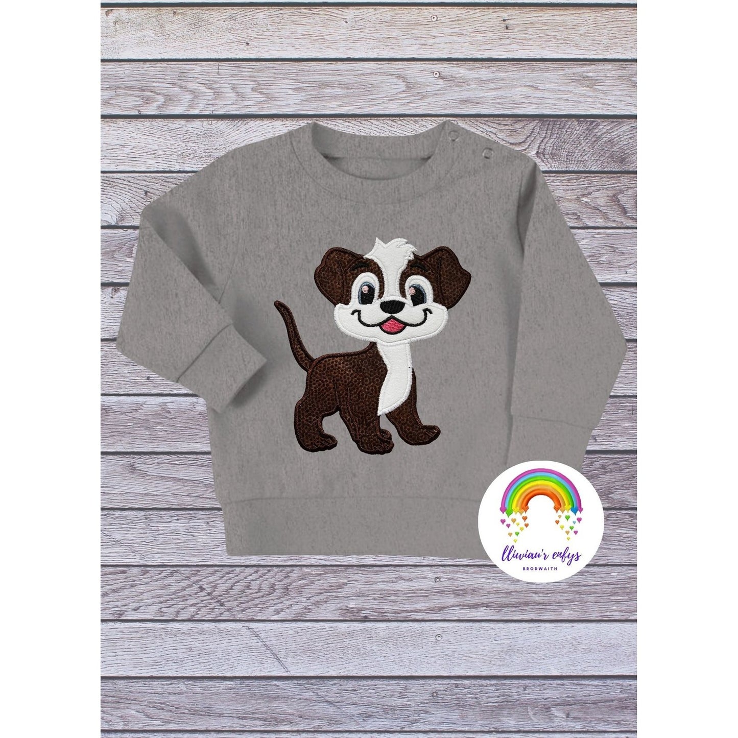 BRO-051 Heather grey sweatshirt - embroidered doggie in grey - 12-18 months with long sleeves