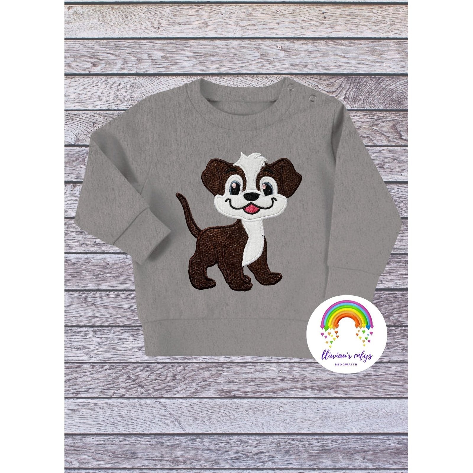 BRO-051 Heather grey sweatshirt - embroidered doggie in grey - 12-18 months with long sleeves