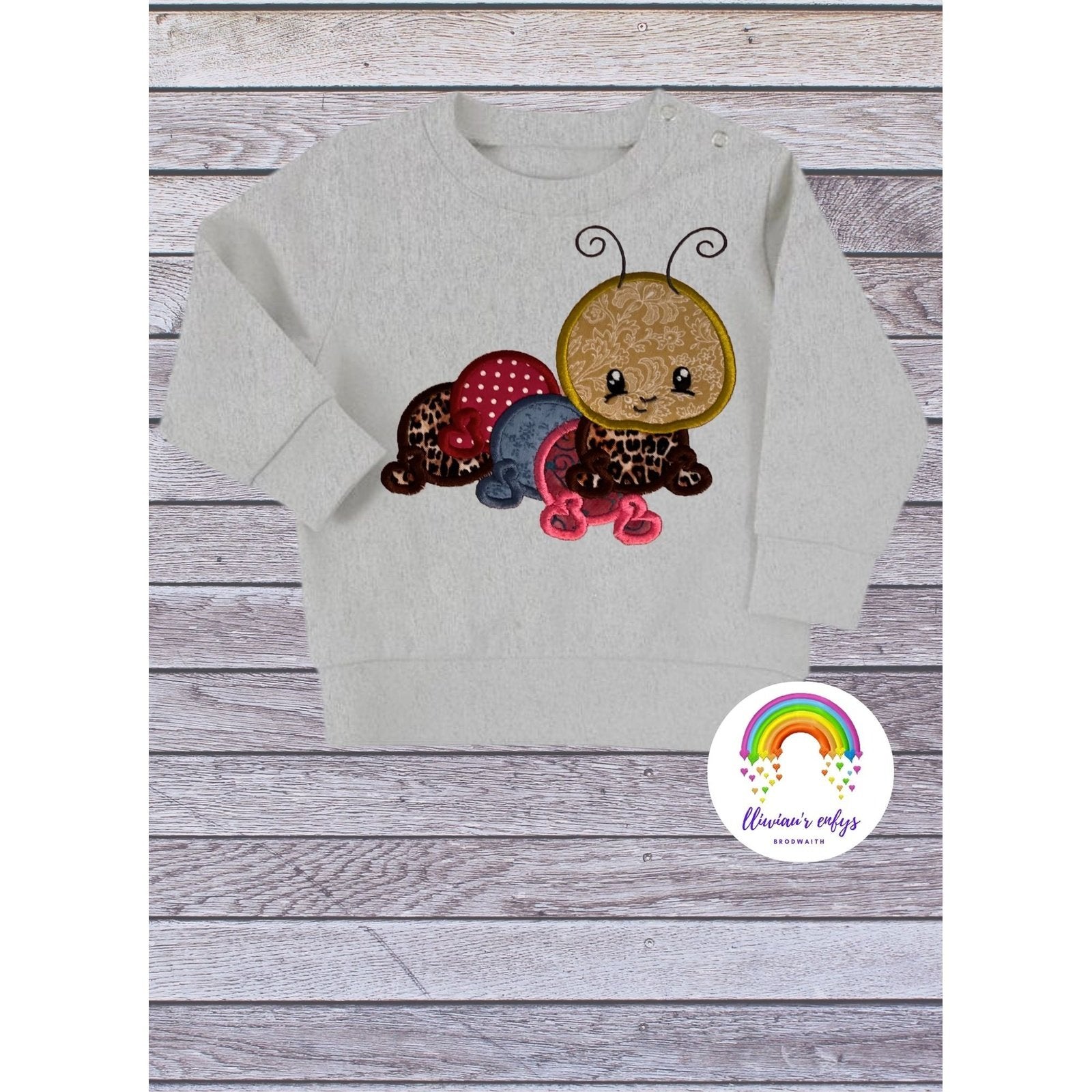 BRO-056 Embroidered caterpillar sweatshirt & appliqué Welsh fabric