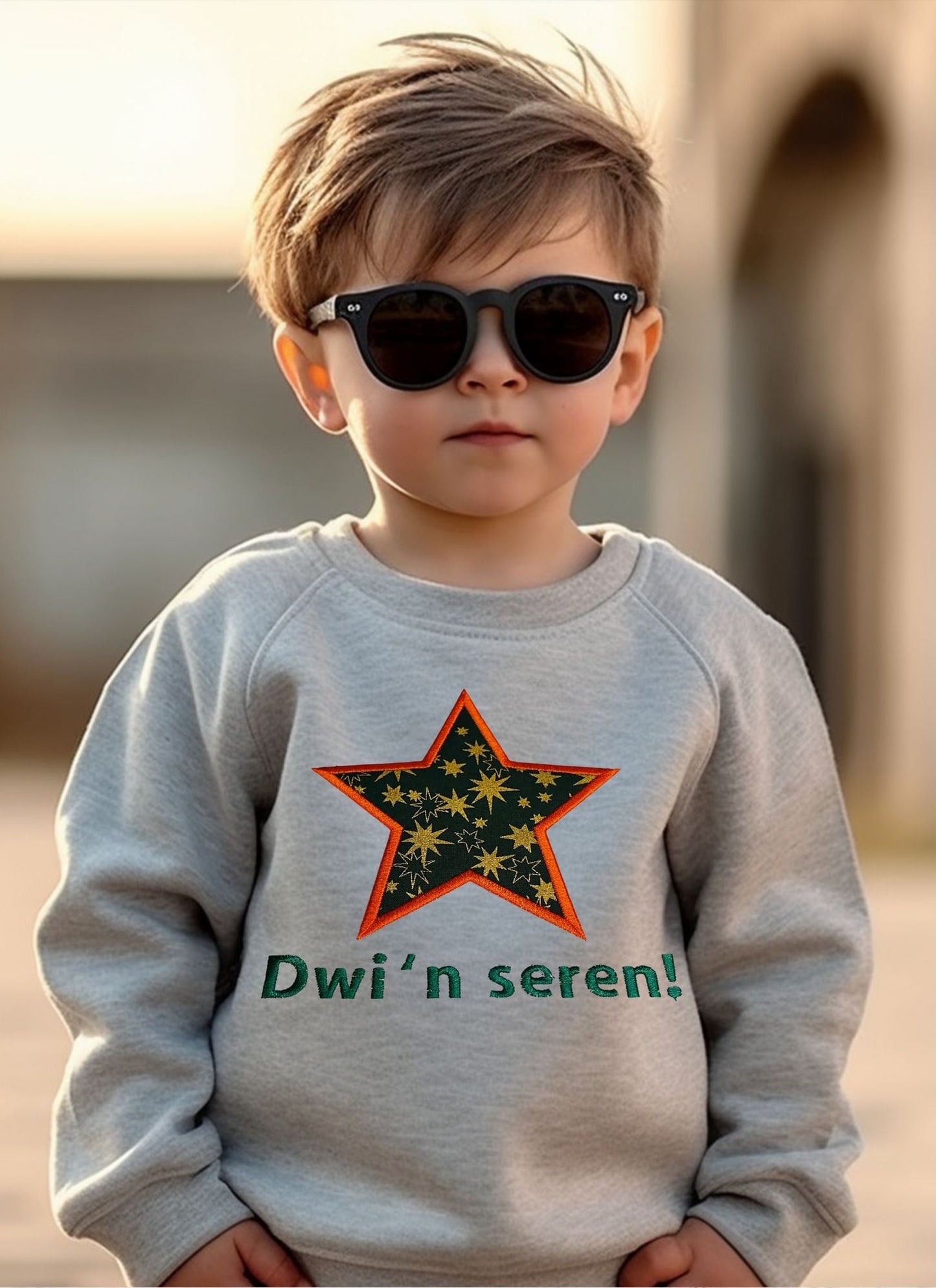 BRO-064 Embroidered & appliquéd star sweatshirt + Welsh words "Dwi'n seren" for 6-24 months