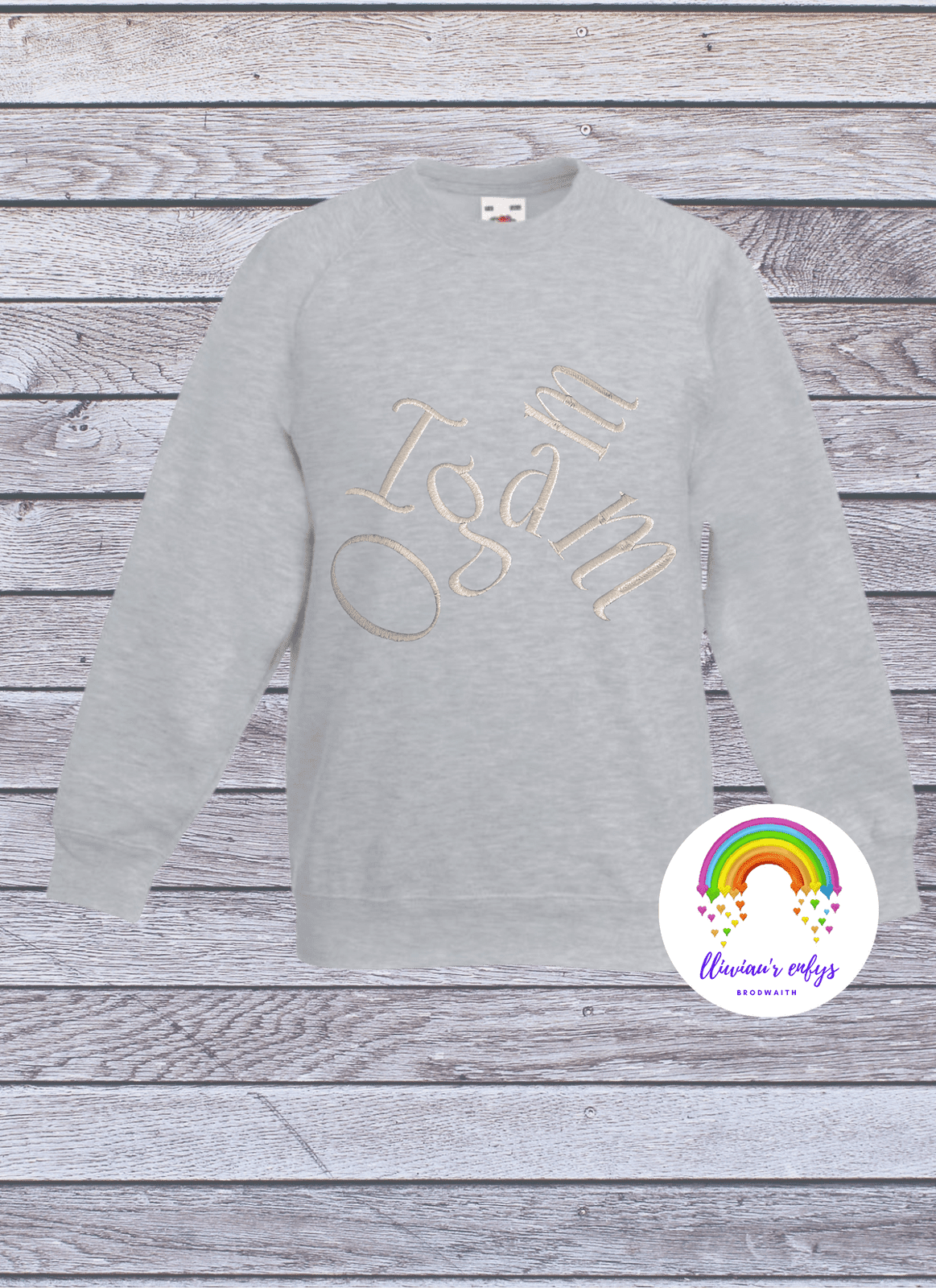 BRO-073 Embroidered ladies sweatshirt with Welsh text "Igam Ogam"