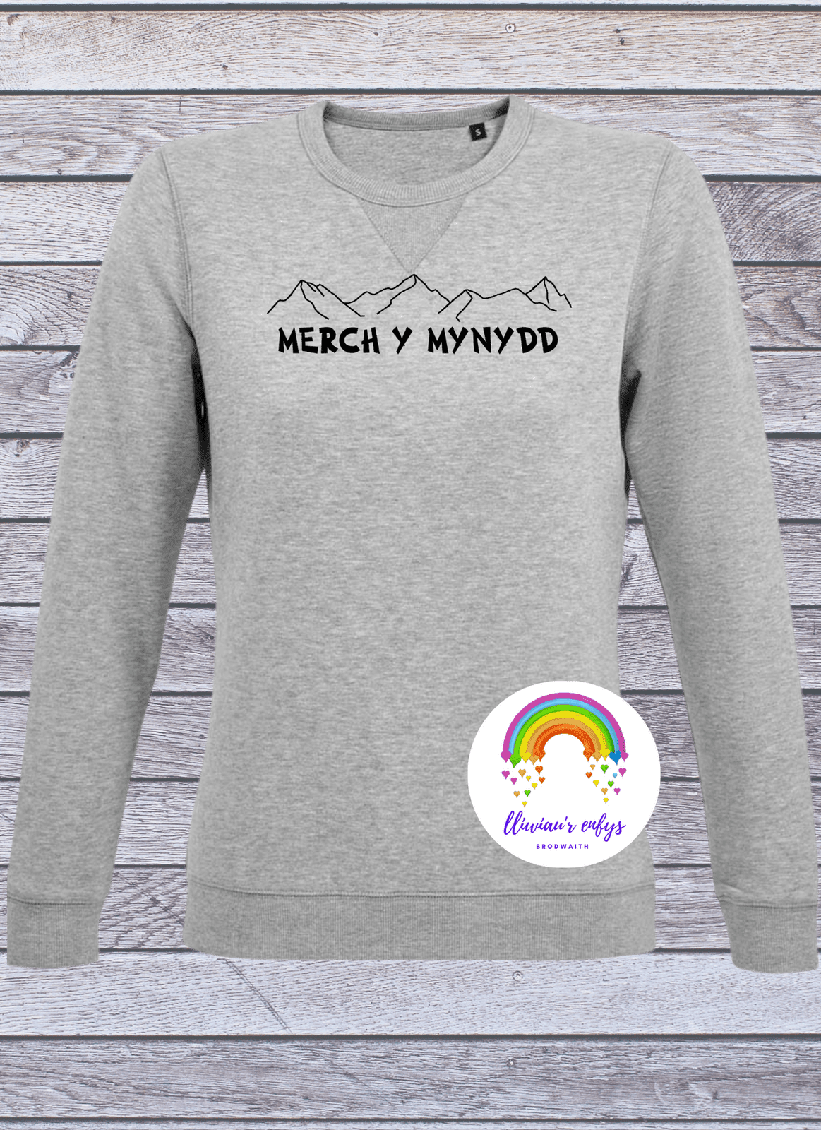 BRO-074 Embroidered ladies sweatshirt with Welsh text "MERCH Y MYNYDD"