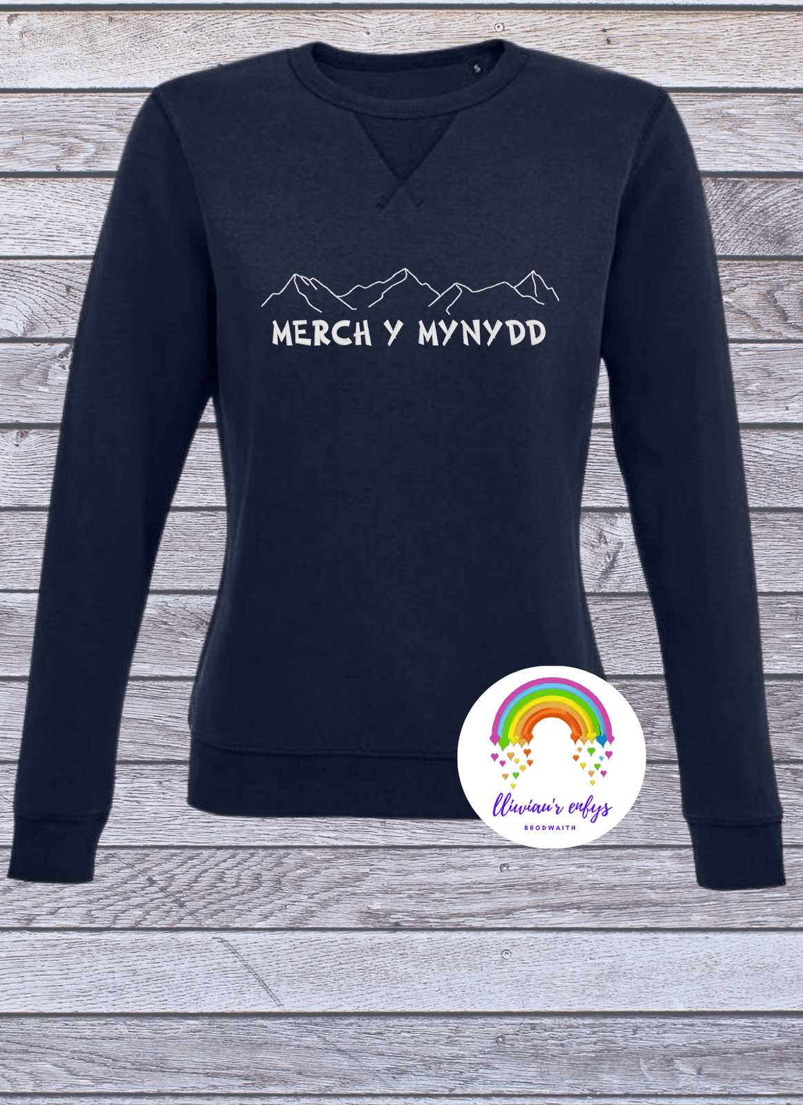 BRO-074 Embroidered ladies sweatshirt with Welsh text "MERCH Y MYNYDD"