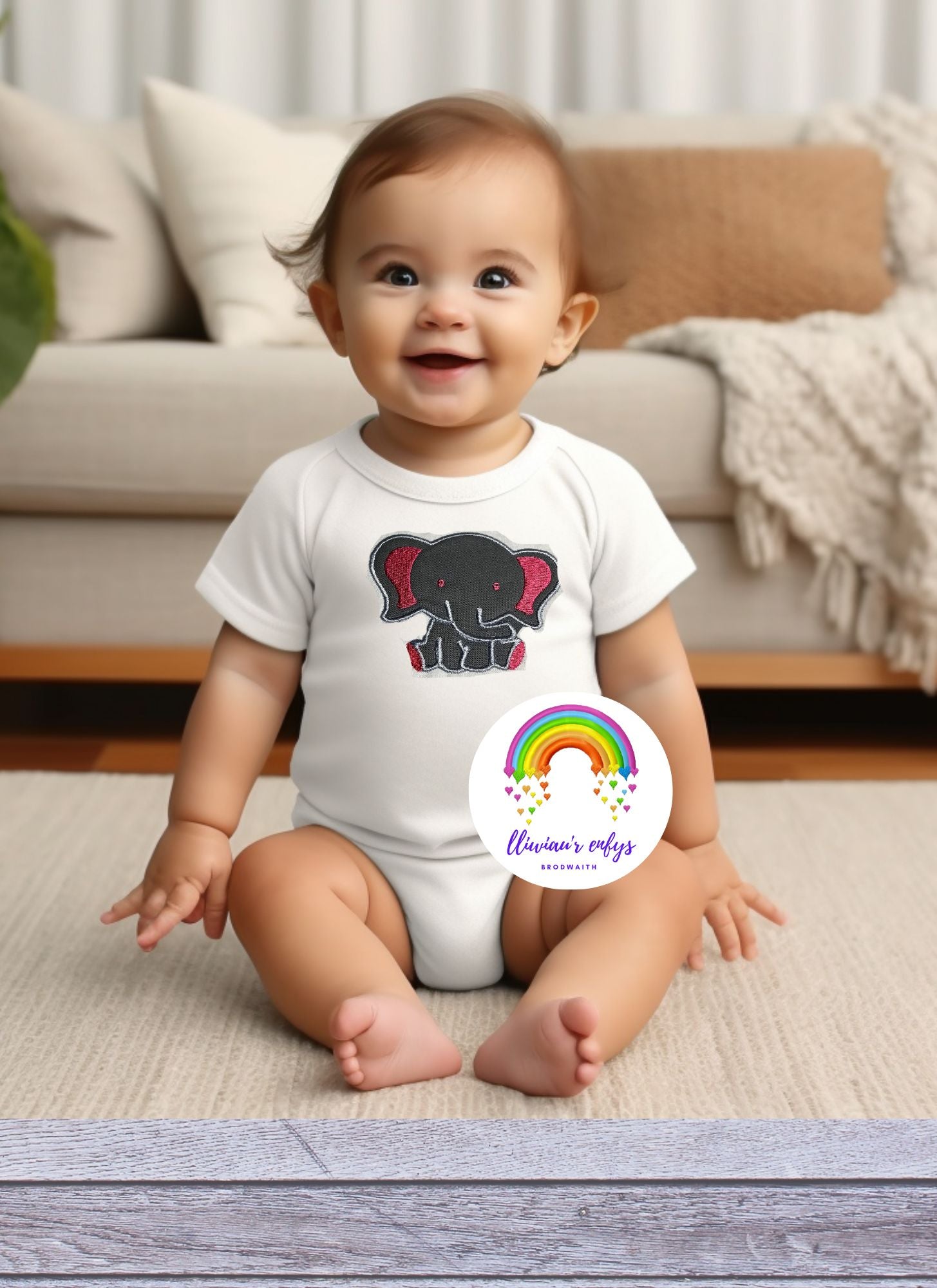 BRO-099- embroidered elephant Babygrow