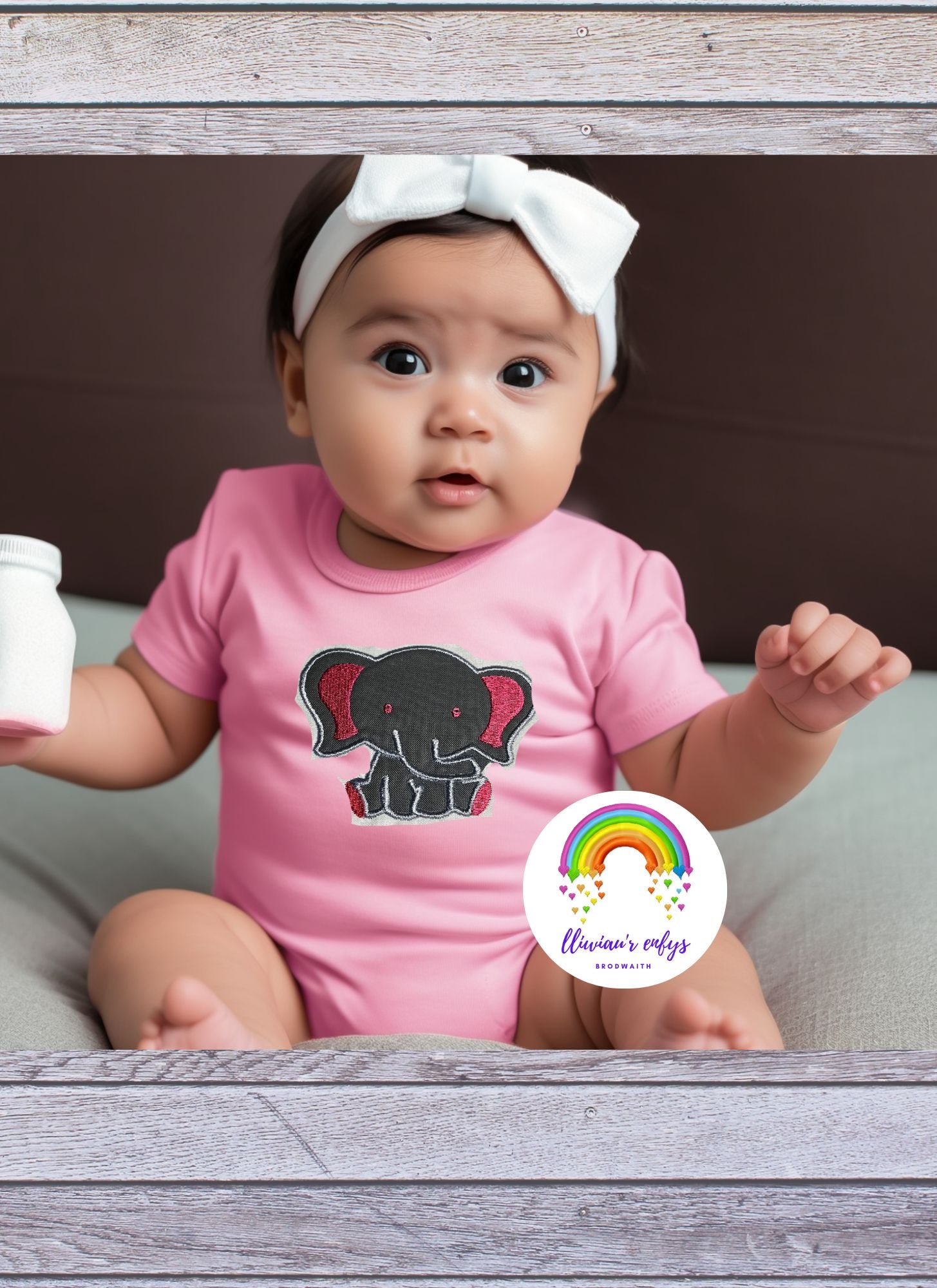 BRO-099- embroidered elephant Babygrow