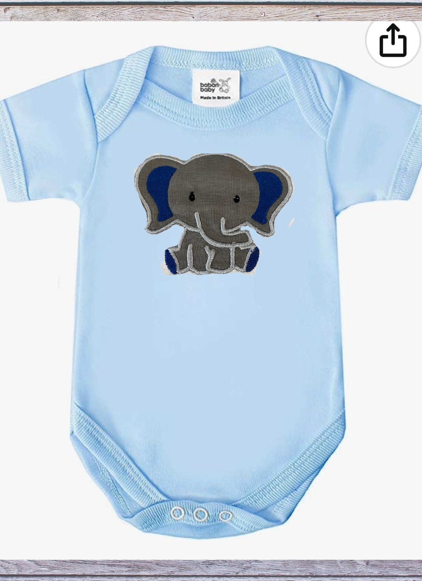 BRO-099- embroidered elephant Babygrow