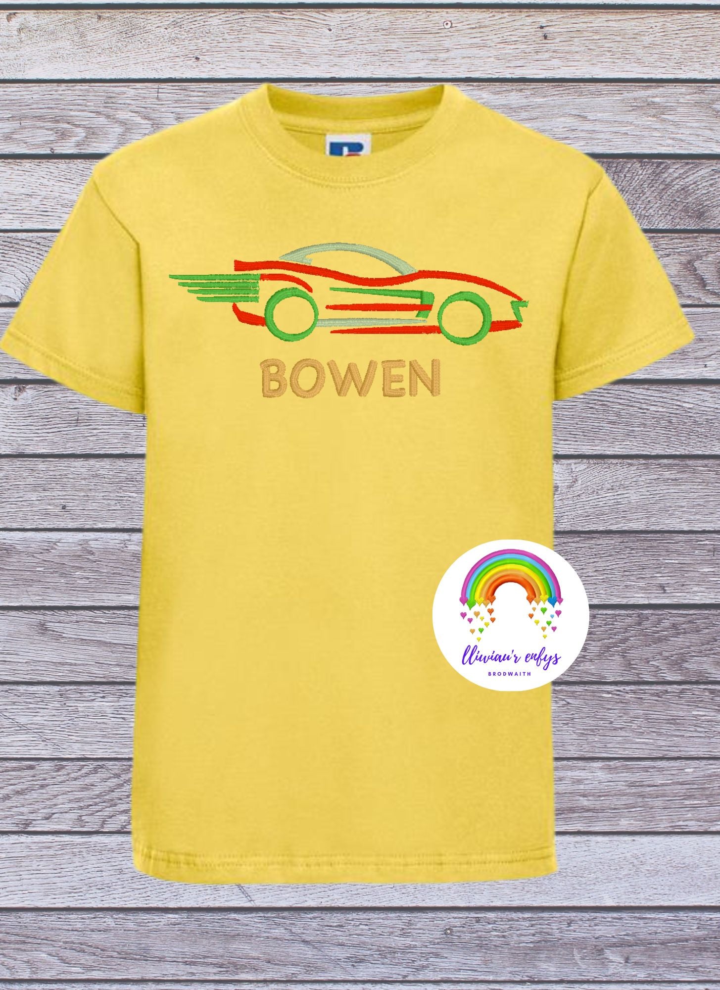 BRO-100 Embroidered & Personalised t-shirt with racing sports car design