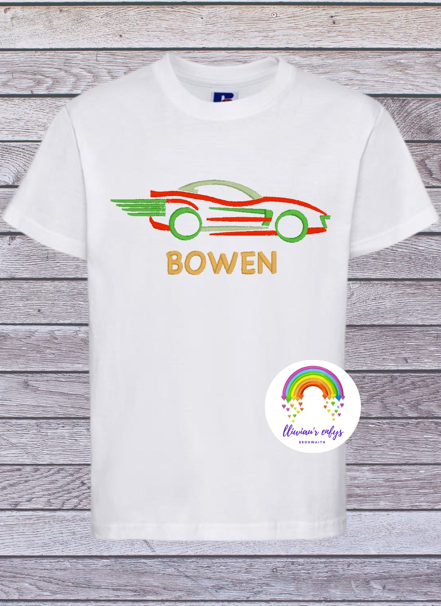 BRO-100 Embroidered & Personalised t-shirt with racing sports car design