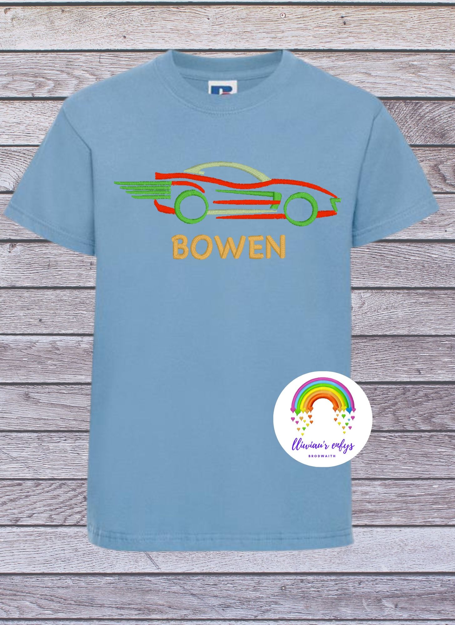 BRO-100 Embroidered & Personalised t-shirt with racing sports car design