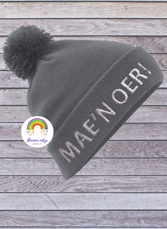 BRO-109-"MAE'N OER!" POM POM BEANIE FOR ADULTS ONE SIZE