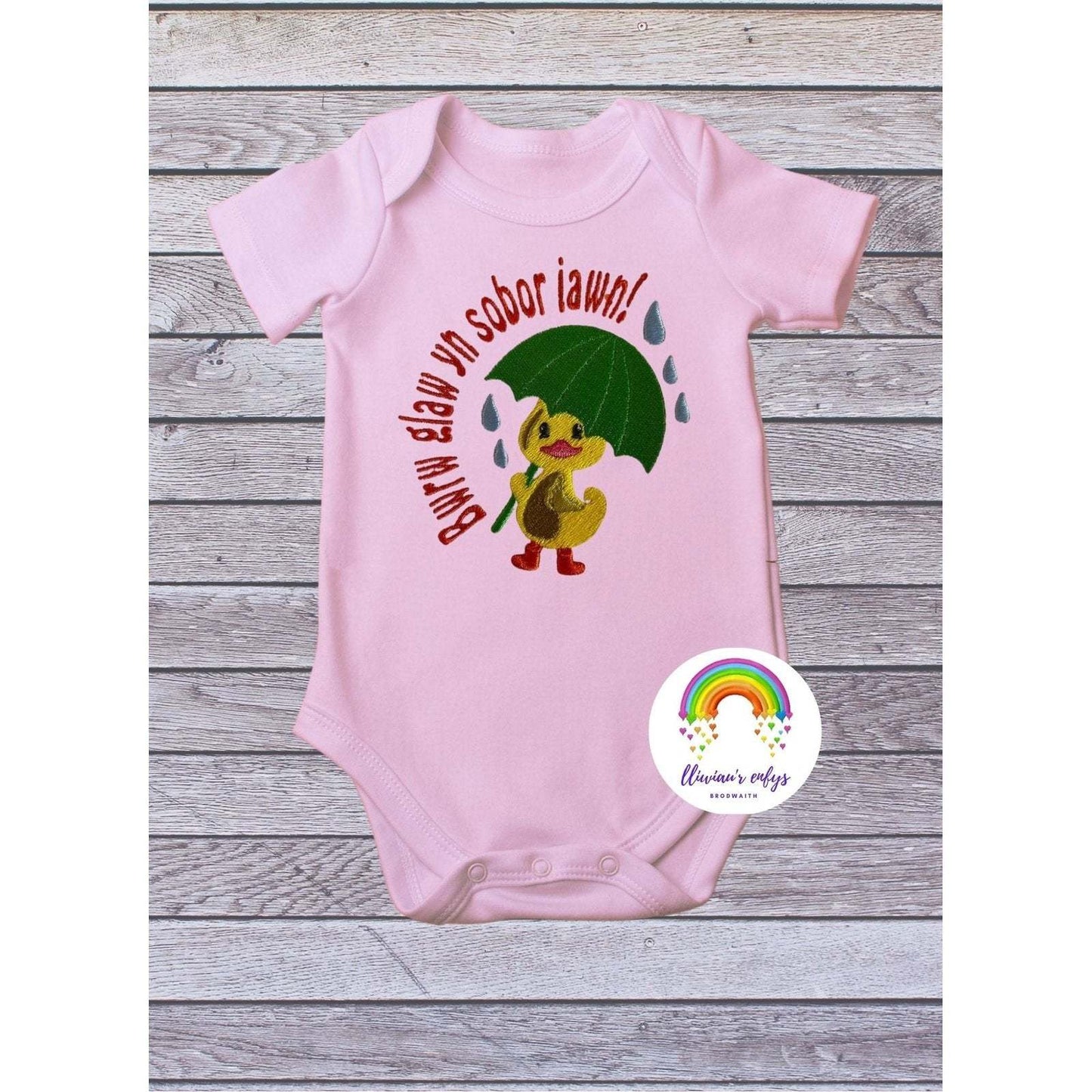 embroidered pink babygrow newborn Welsh words