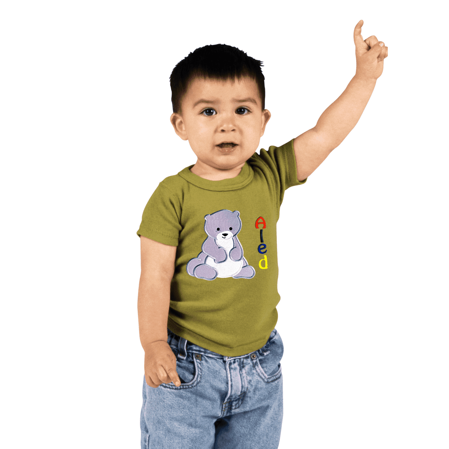 BRO-045 Personalised, embroidered T-shirt, with polar bear, & name,