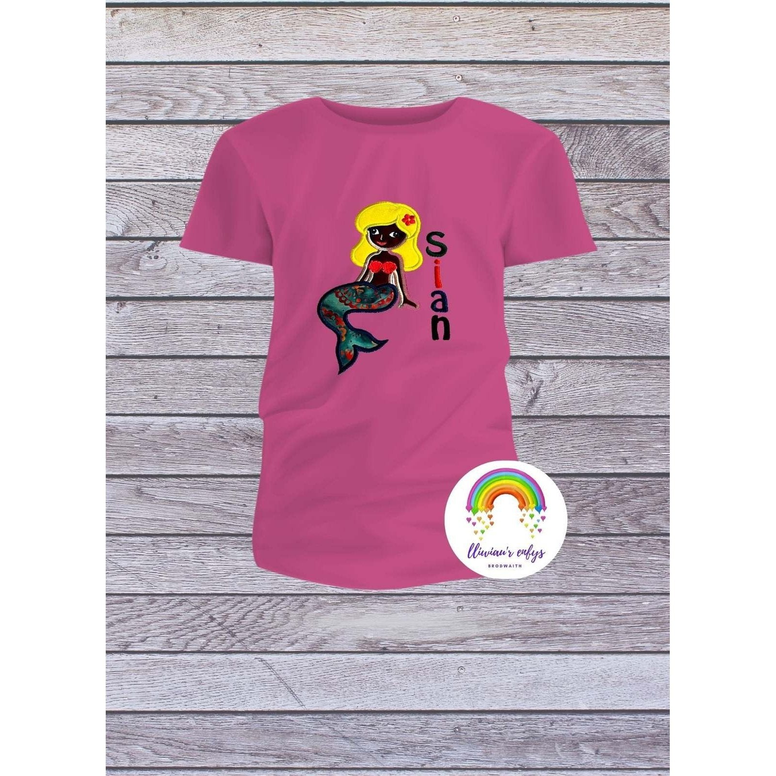 BRO-046 Personalised name on embroidered t-shirt with mermaid, 3-5yrs