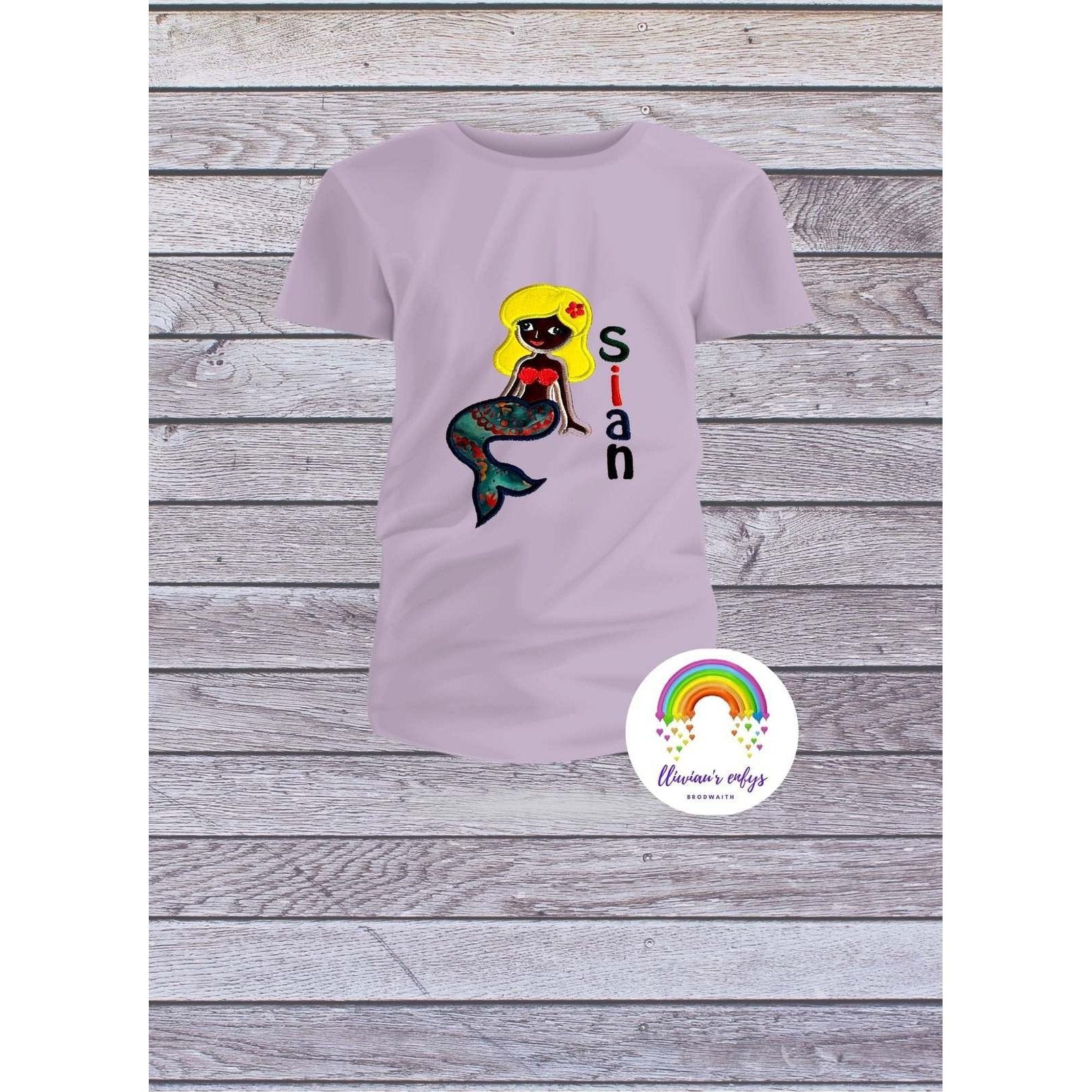 BRO-046 Personalised name on embroidered t-shirt with mermaid, 3-5yrs