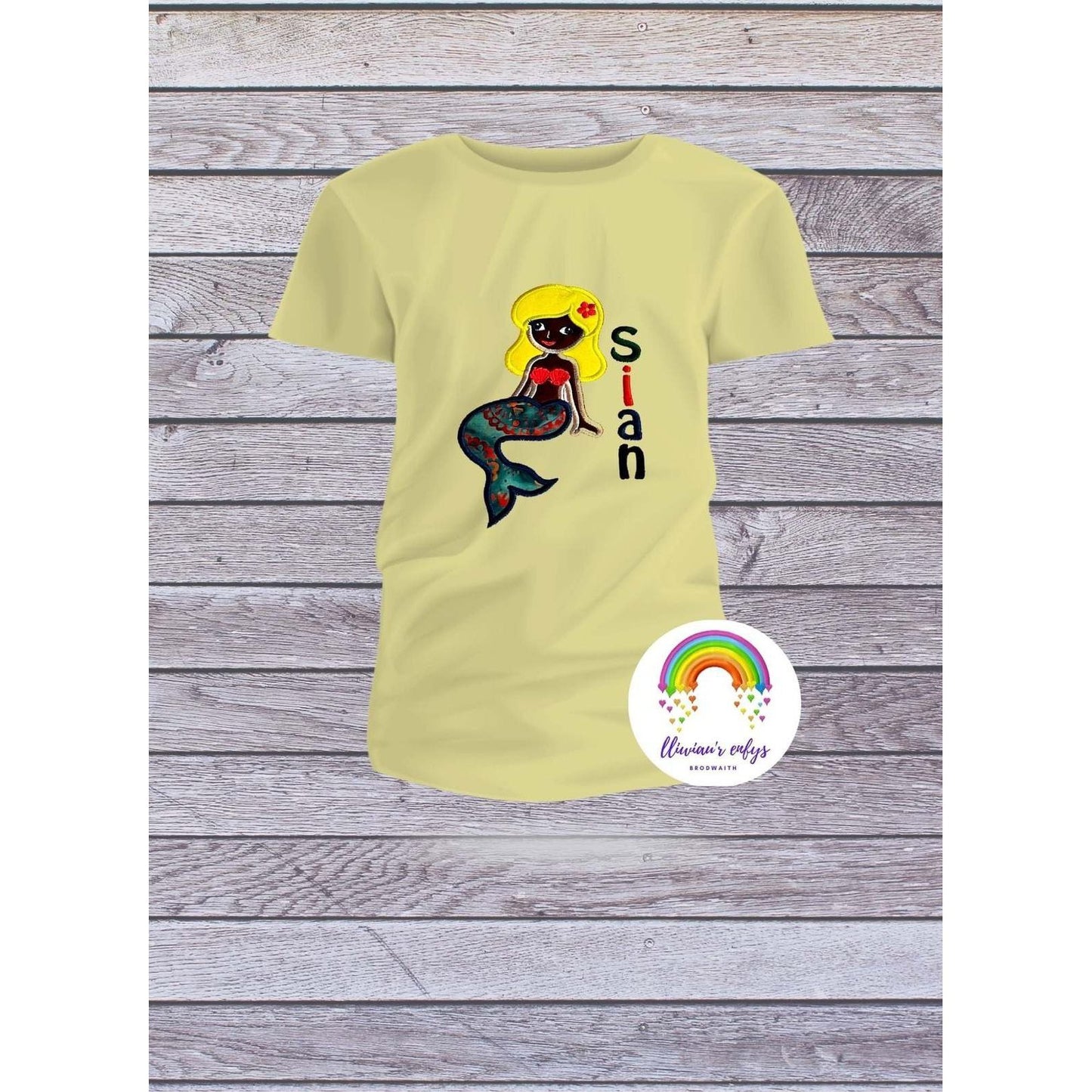 BRO-046 Personalised name on embroidered t-shirt with mermaid, 3-5yrs