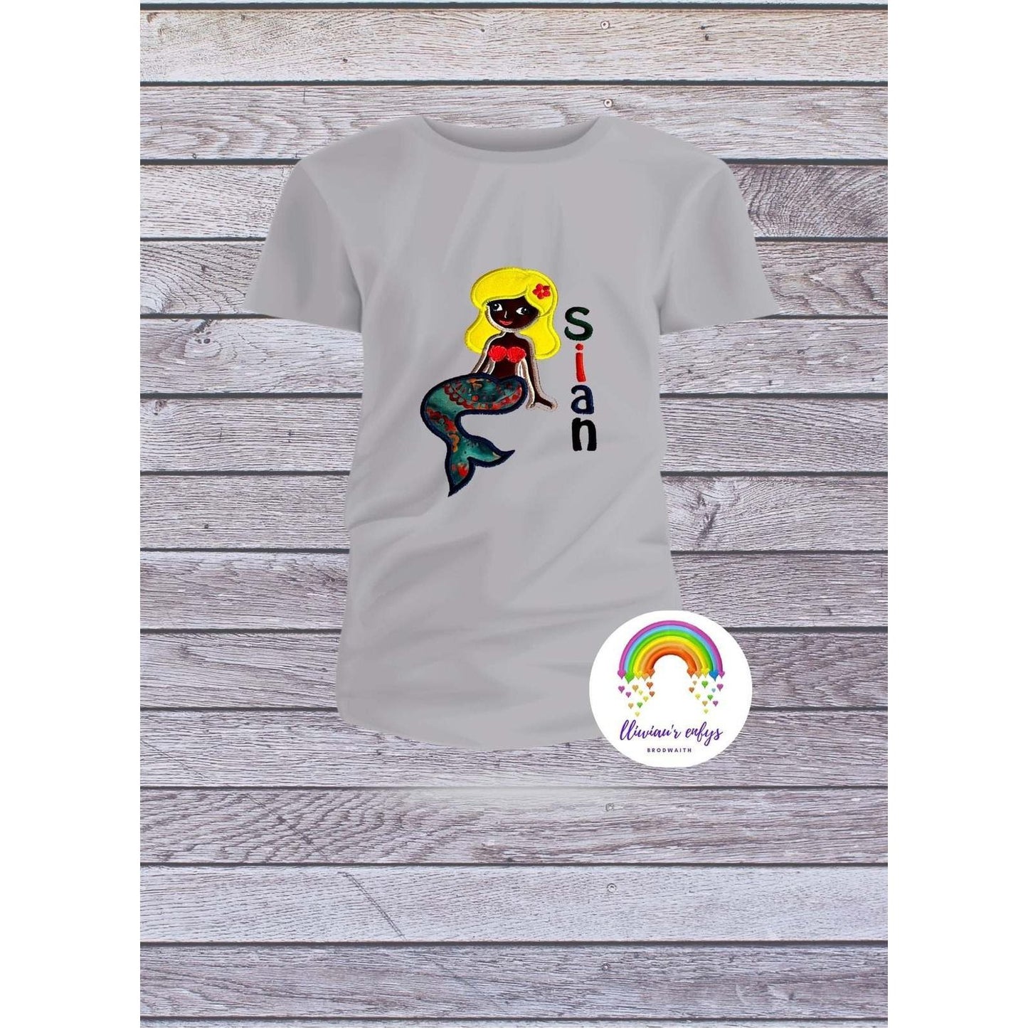 BRO-046 Personalised name on embroidered t-shirt with mermaid, 3-5yrs 