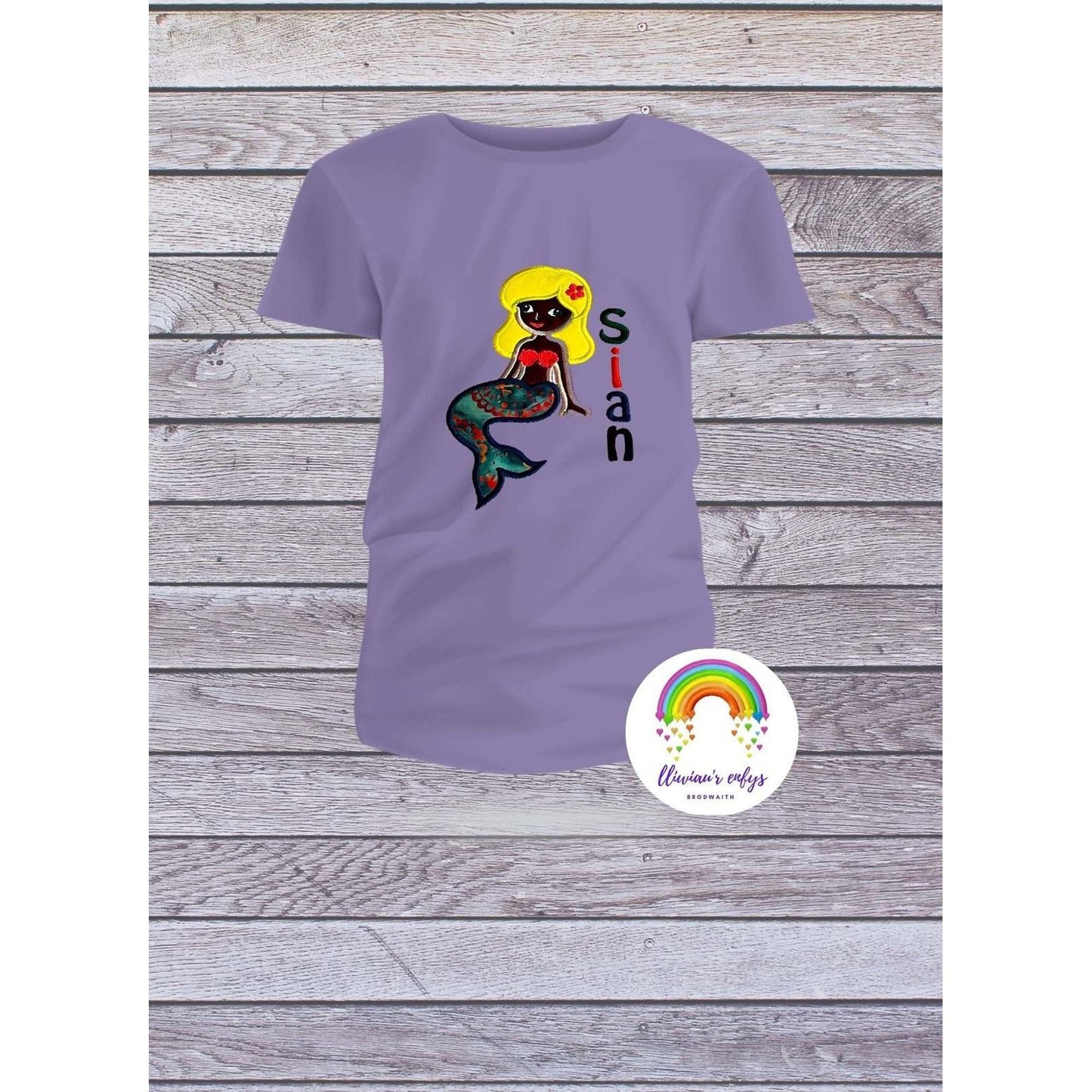 BRO-046 Personalised name on embroidered t-shirt with mermaid, 3-5yrs