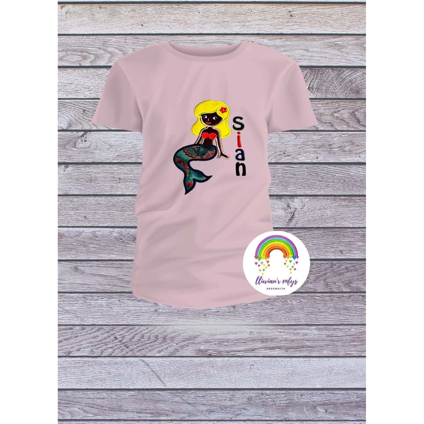 BRO-046 Personalised name on embroidered t-shirt with mermaid, 3-5yrs 