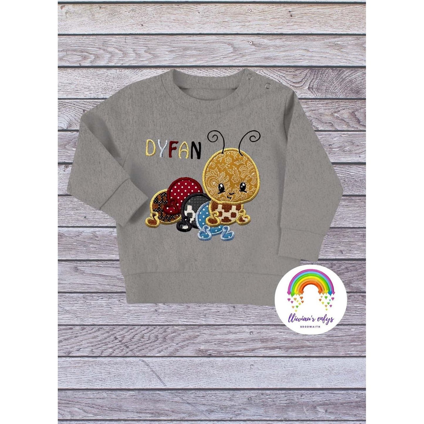 BRO-048 Personalised  embroidered caterpillar   regenerated cotton sweatshirt