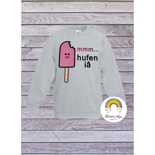 BRO-052 Embroidered sweatshirt with ice cream lolly & Welsh text "mmm hufen iâ" 3-11 years 