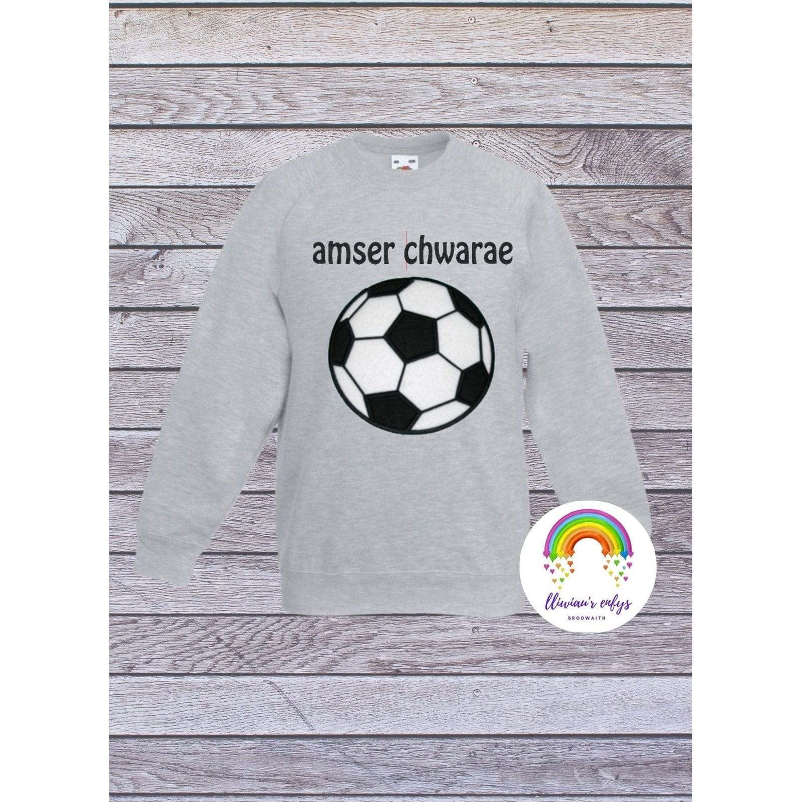 BRO-053 Embroidered football sweatshirt with Welsh text "amser chwarae"