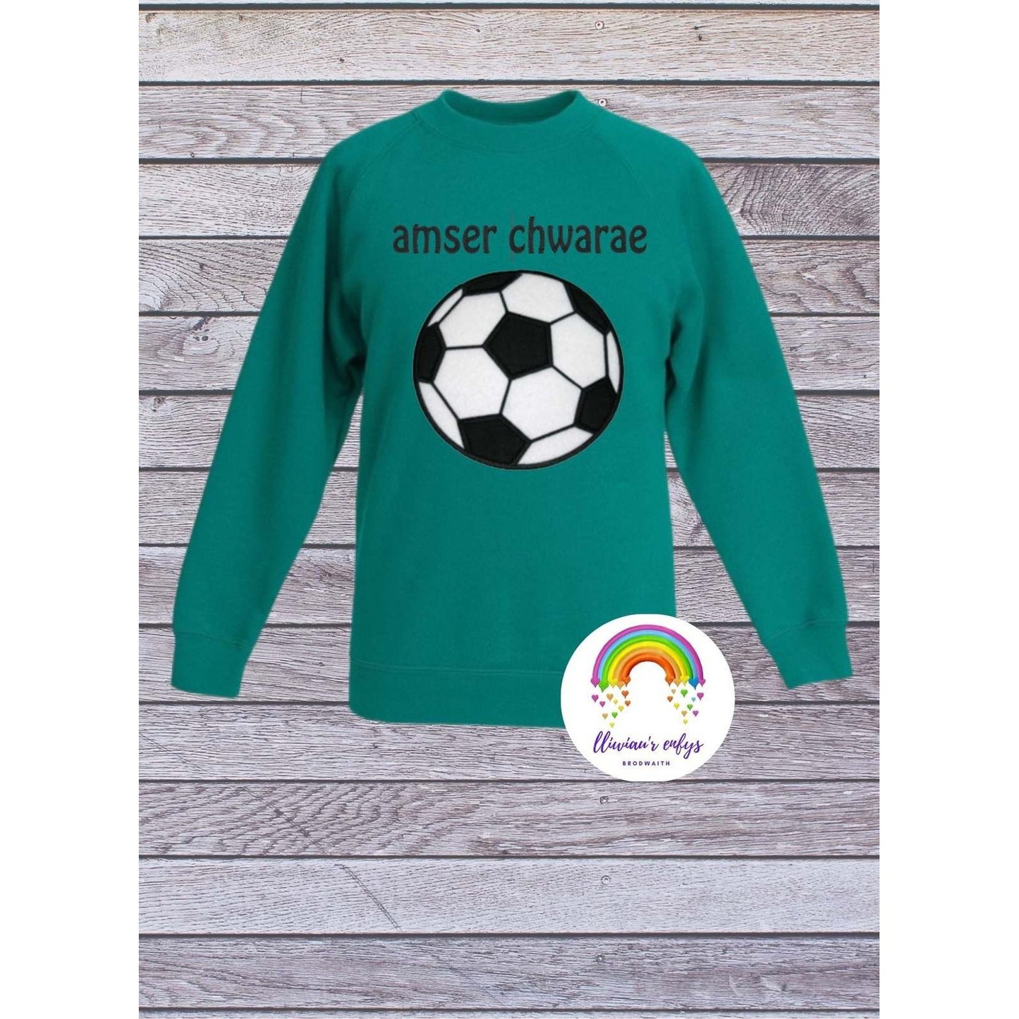 BRO-053 Embroidered football sweatshirt with Welsh text "amser chwarae"