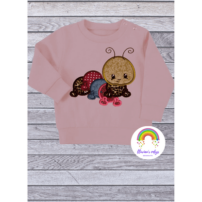 BRO-056 Embroidered caterpillar sweatshirt & appliqué Welsh fabric 