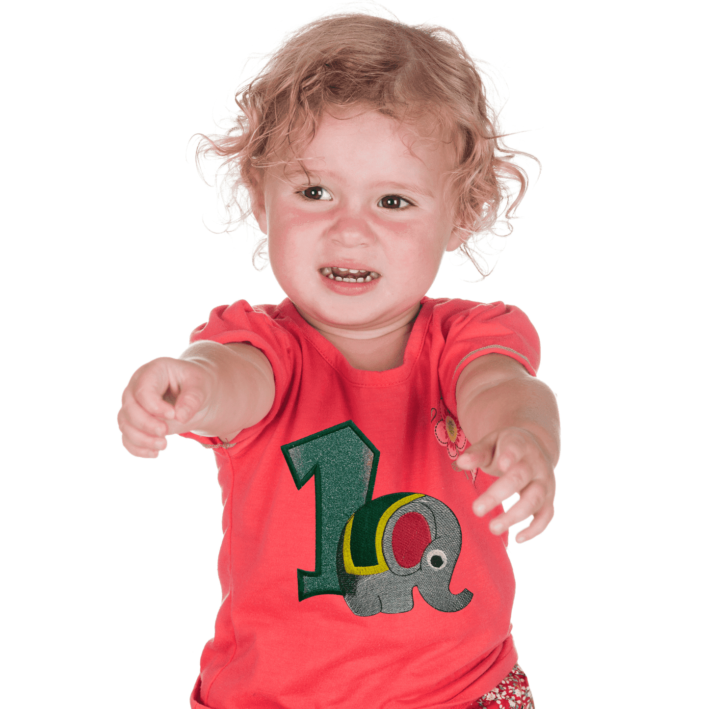 BRO-059 Embroidered t-shirt for 1st birthday with elephant and No 1 in glitter. 