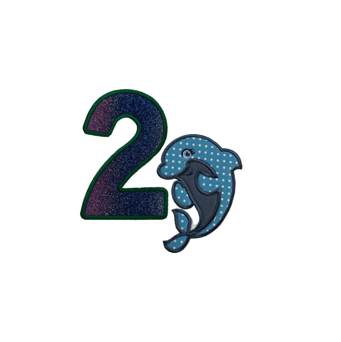 BRO-060 Embroidered t-shirt for 2nd birthday with dolphin & no.2 in glitter. 